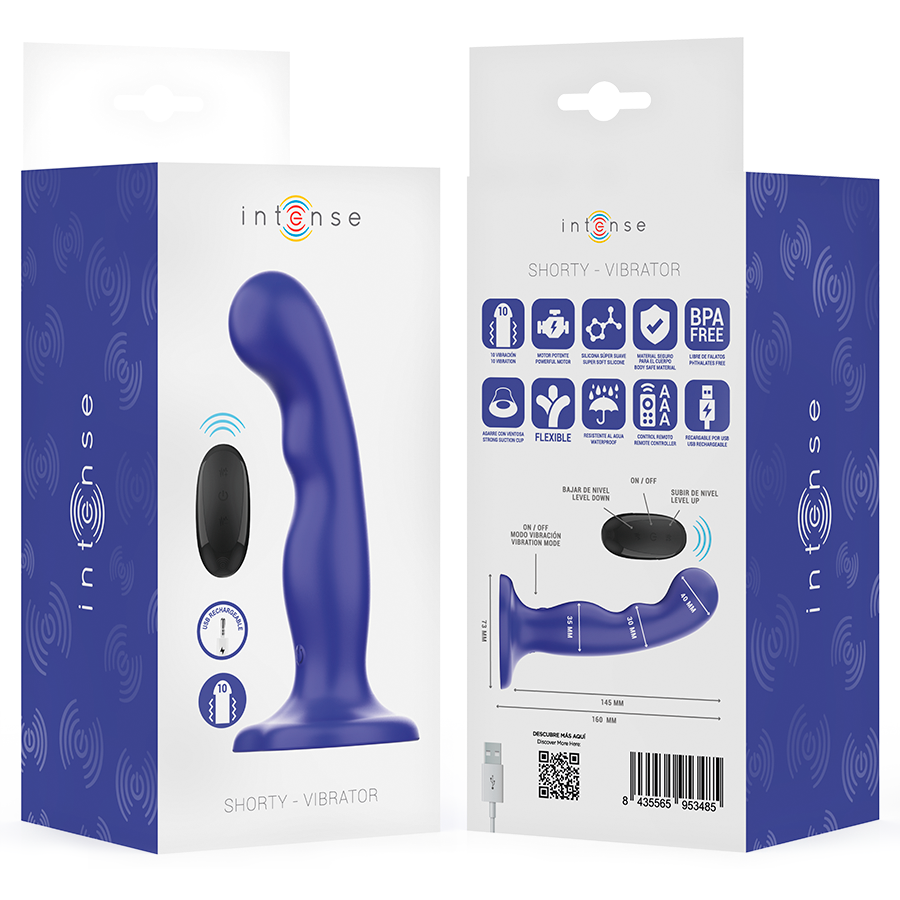 INTENSE - SHORTY VIBRATEUR AVEC VENTOUSE TÉLÉCOMMANDE BLEUE INTENSE FUN TOYS