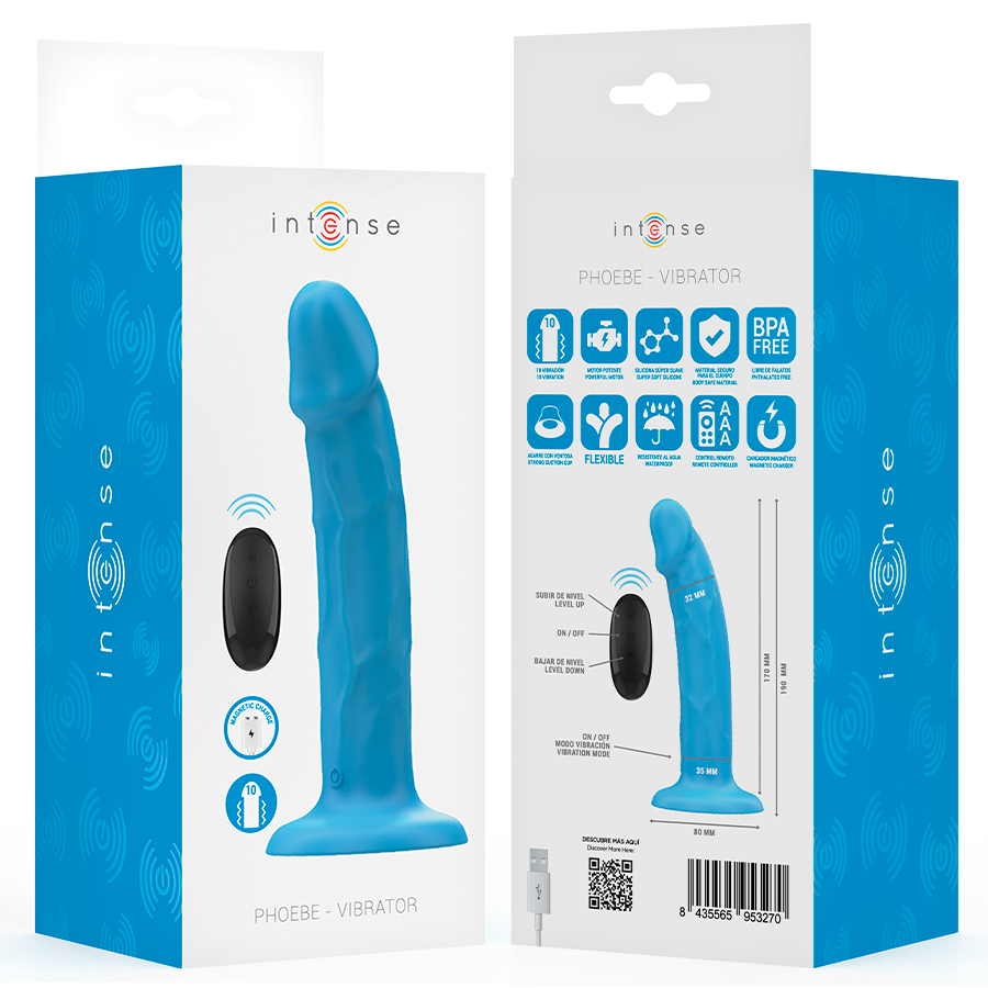 INTENSE - PHOEBE VIBRATEUR RÉALISTE 10 VIBRATIONS TÉLÉCOMMANDE BLEU INTENSE FUN TOYS