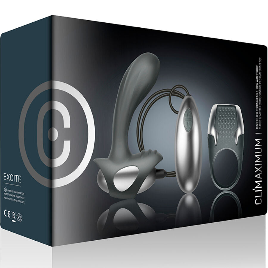 CLIMAXIMUM - KIT EXCITE ANNEAU PÉNITENTIAIRE + MASSEUR DE PROSTATE À FIL CLIMAXIMUM