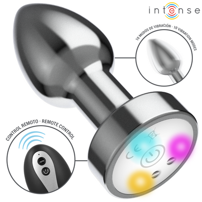 INTENSE - PLUG ANAL VIBRANT EN MÉTAL AVEC LUMIÈRES LED ET TÉLÉCOMMANDE - TAILLE M INTENSE ANAL TOYS