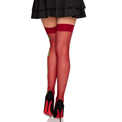 LEG AVENUE - BAS PORTE-JARRETELLES 1957 À FLEURS ROUGES - TAILLE UNIQUE LEG AVENUE HOSIERY