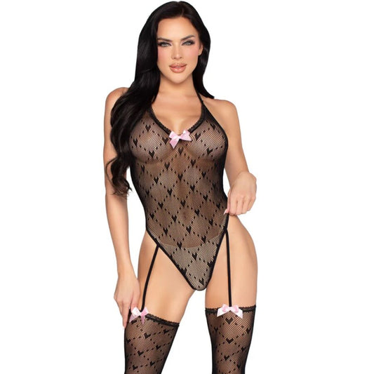 LEG AVENUE - 89360 BODY DOS OUVERT AVEC PORTE-JARRETELLES NOIR - TAILLE UNIQUE LEG AVENUE TEDDIES