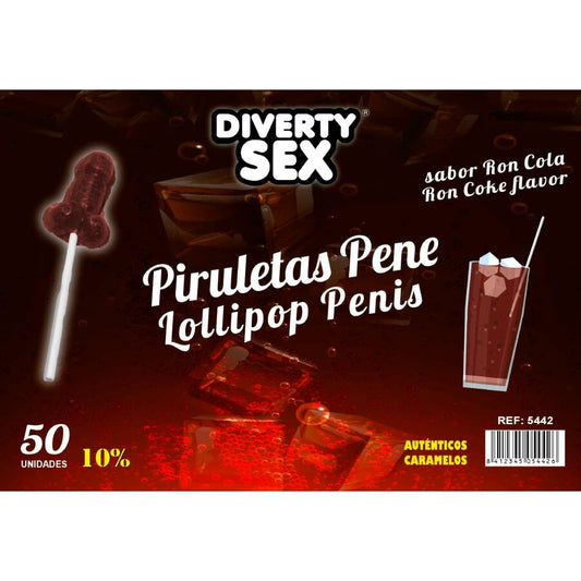 DIABLO GOLOSO - 50 SUCETTES PÉNIS SAVEUR RON COLA 10% ALCOOL DIABLO GOLOSO