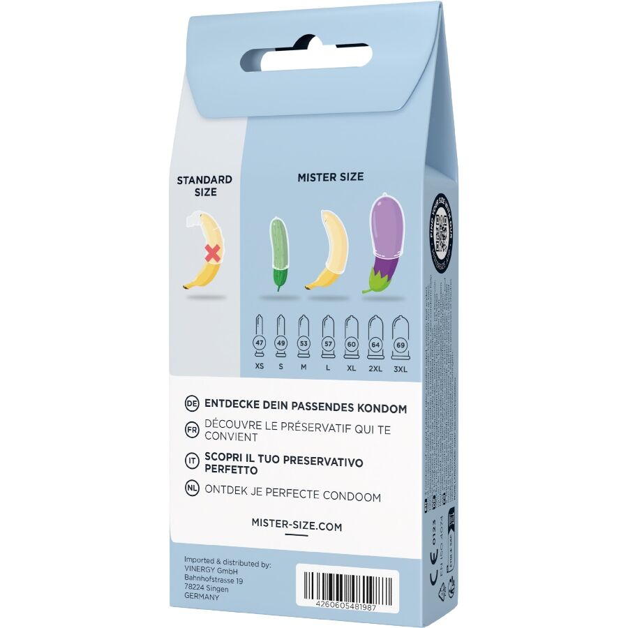 MISTER SIZE - KIT DE TEST : 3 PRÉSERVATIFS DE TAILLES DIFFÉRENTES + MÉLANGE À POINTS MISTER SIZE