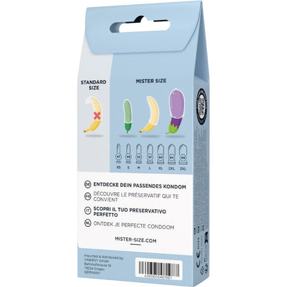 MISTER SIZE - KIT DE TEST : 3 PRÉSERVATIFS DE TAILLES DIFFÉRENTES + MÉLANGE À POINTS MISTER SIZE
