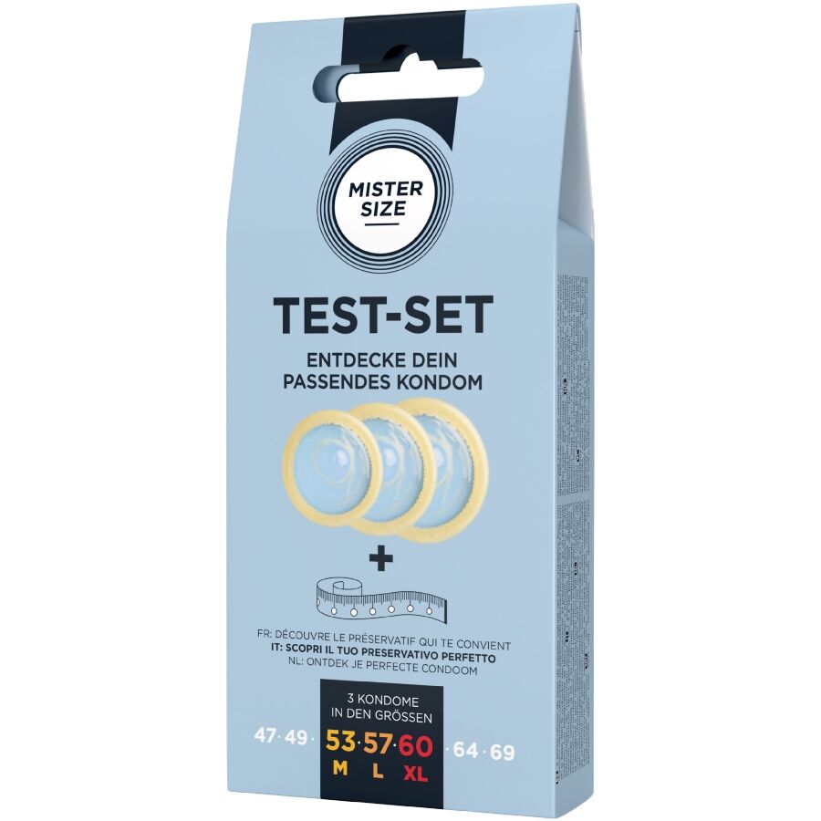 MISTER SIZE - KIT DE TEST : 3 PRÉSERVATIFS DE TAILLES DIFFÉRENTES + MÉLANGE À POINTS MISTER SIZE