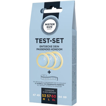 MISTER SIZE - KIT DE TEST : 3 PRÉSERVATIFS DE TAILLES DIFFÉRENTES + MÉLANGE À POINTS MISTER SIZE