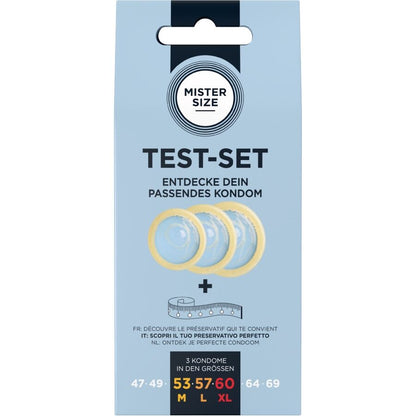 MISTER SIZE - KIT DE TEST : 3 PRÉSERVATIFS DE TAILLES DIFFÉRENTES + MÉLANGE À POINTS MISTER SIZE