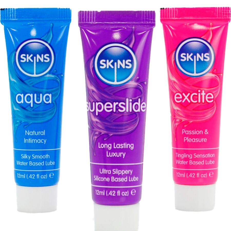 KIT DE LUBRIFIANTS VITAL POUR LA PEAU - AQUA, SUPERSLIDE ET EXCITE (3 x 12 ml) SKINS