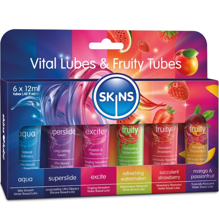 KIT DE LUBRIFIANTS VITAL & FRUITY POUR LA PEAU - 6 x 12 ML SKINS
