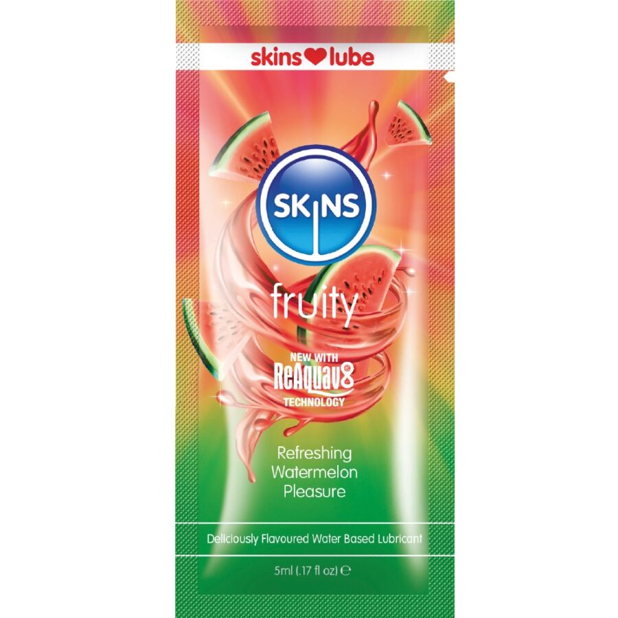 SKINS - LUBRIFIANT FRUITÉ À BASE D'EAU PARFUM PASTÈQUE DOSE UNIQUE 5 ML SKINS
