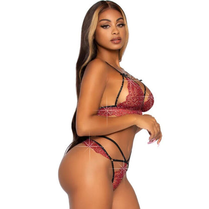 LEG AVENUE - 81623 ENSEMBLE SOUTIEN-GORGE + STRING BORDEAUX TAILLE M LEG AVENUE SETS