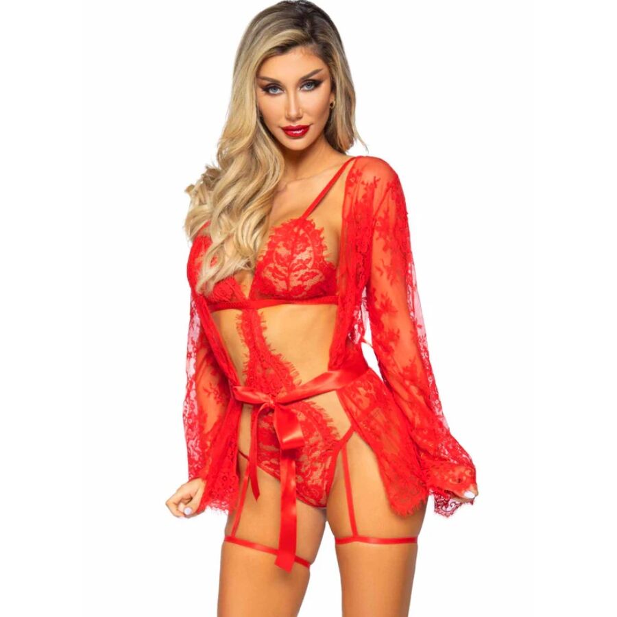 LEG AVENUE - 86123 ENSEMBLE PEIGNOIR ET PORTE-JARRETELLES ROUGE TAILLE S LEG AVENUE SETS