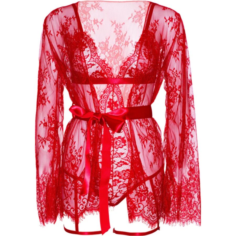 LEG AVENUE - 86123 ENSEMBLE PEIGNOIR ET PORTE-JARRETELLES ROUGE TAILLE S LEG AVENUE SETS