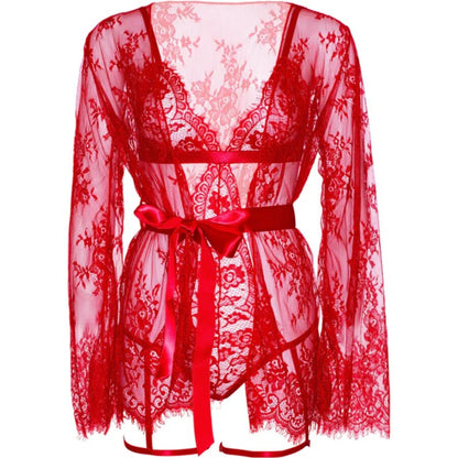 LEG AVENUE - 86123 ENSEMBLE PEIGNOIR ET PORTE-JARRETELLES ROUGE TAILLE S LEG AVENUE SETS
