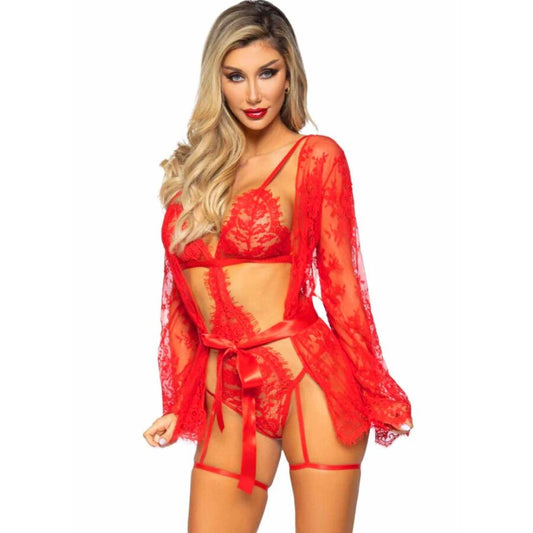 LEG AVENUE - 86123 ENSEMBLE PEIGNOIR ET PORTE-JARRETELLES ROUGE TAILLE M LEG AVENUE SETS