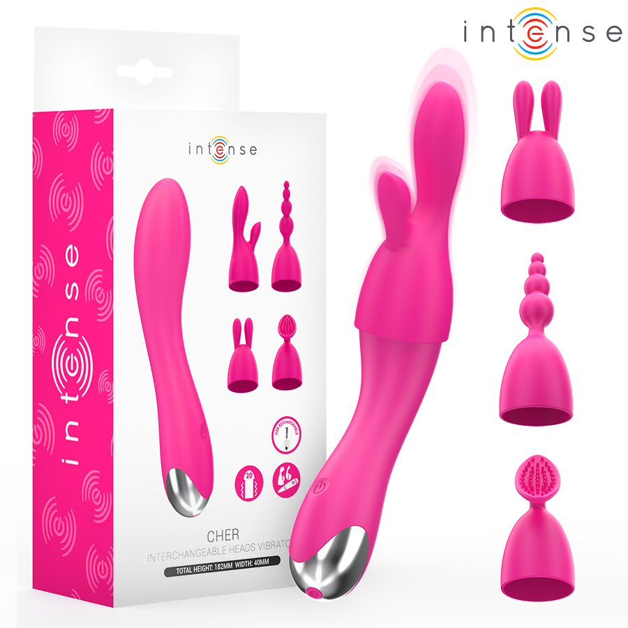 INTENSE - VIBRATEUR CHER AVEC 20 MODES DE MOUVEMENTS ET EMBOUTS INTERCHANGEABLES INTENSE FUN TOYS