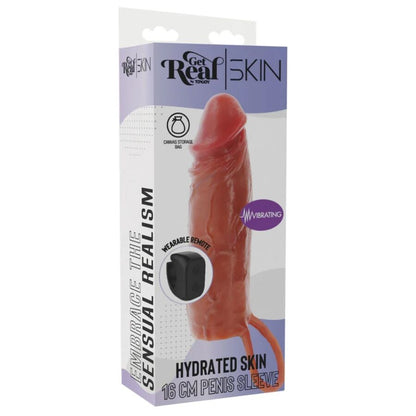 GET REAL - MANCHON PÉNIS VIBRANT EN SILICONE HYDRATANT CARAMEL 16 CM GET REAL