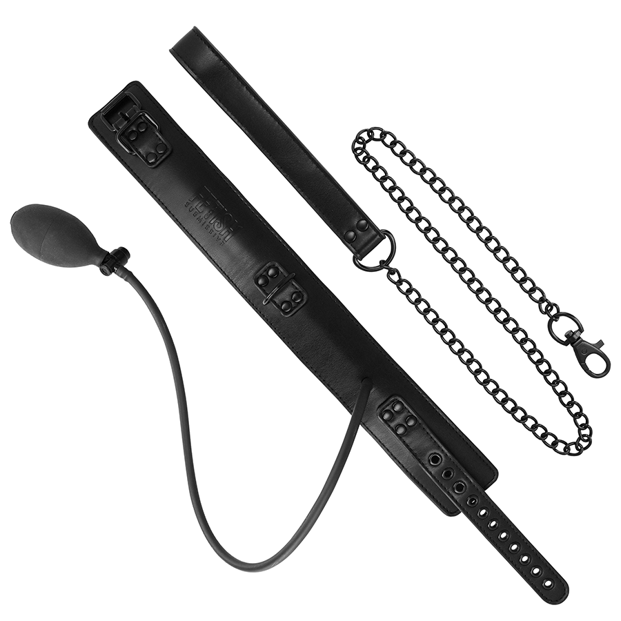 FETISH SUBMISSIVE BONDAGE - COLLIER D'ÉTRANGLEMENT GONFLABLE AVEC CHAÎNE FETISH SUBMISSIVE BONDAGE
