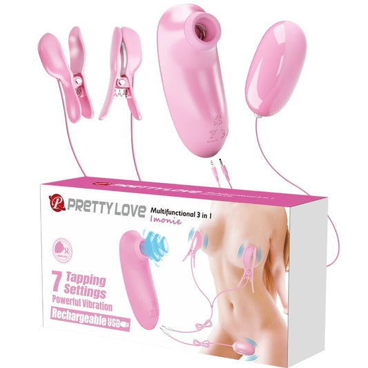 PRETTY LOVE - IMONIE ENSEMBLE MULTIFONCTIONNEL 3 EN 1 AVEC VENTOUSE, TÉTONS ET CLITORIS PRETTY LOVE FLIRTATION