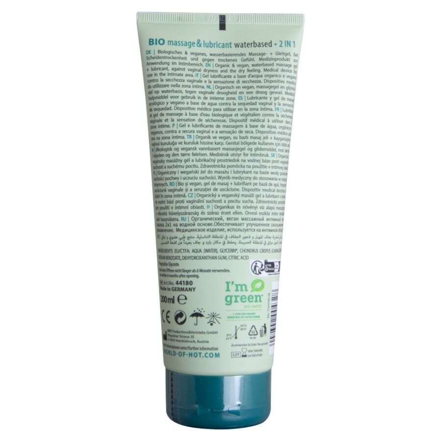 HOT - BIO MASSAGE ET LUBRIFIANT À BASE D'EAU 2 EN 1 200 ML HOT