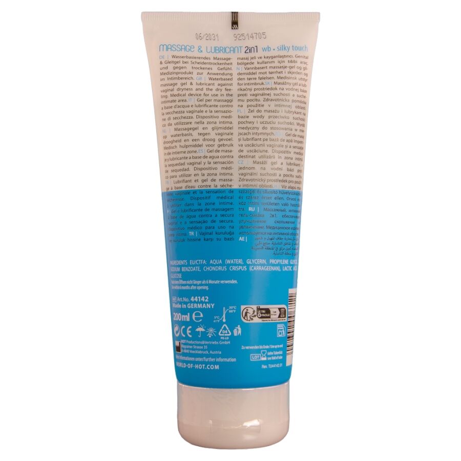 HOT - GEL DE MASSAGE ET DE GLISSE 2 EN 1, TEXTURE SOYEUSE, 200 ML HOT