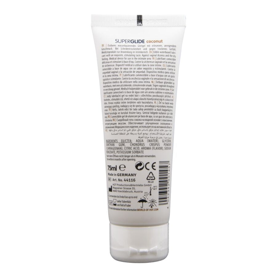 HOT - SUPERGLIDE LUBRIFIANT COMESTIBLE À BASE D'EAU ET DE NOIX DE COCO 75 ML HOT