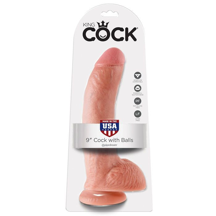 KING COCK - 9 CHAIR DE GODE AVEC BOULES 22.9 CM KING COCK