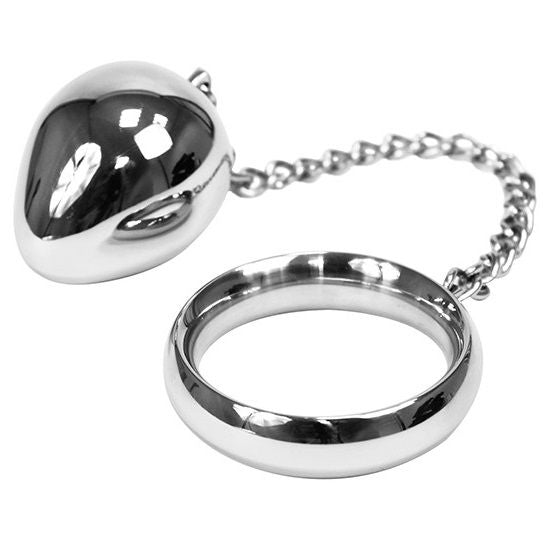 METAL HARD - ANNEAU PÉNIEN 40MM + CHAÎNE AVEC BILLE MÉTALLIQUE METAL HARD