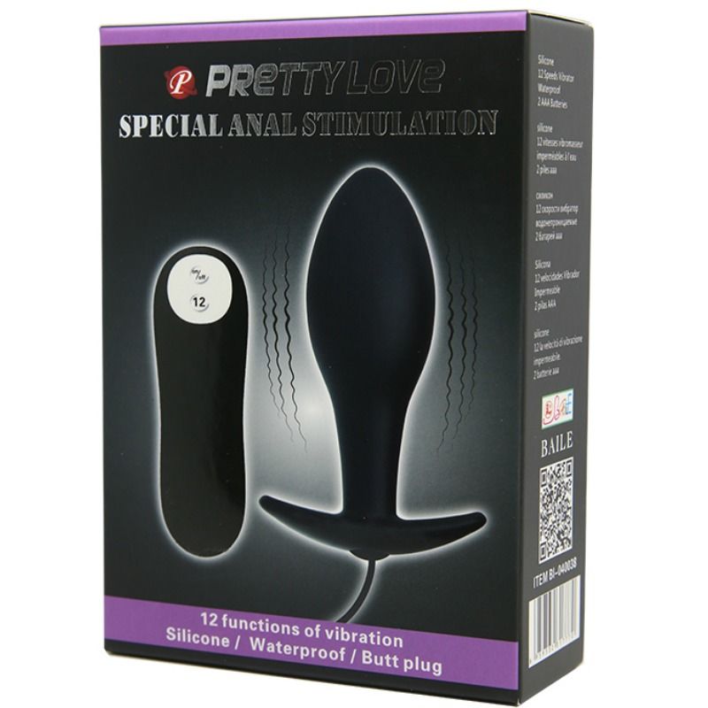 PRETTY LOVE - PLUG ANAL FORME DANCRE SILICONE 12 MODES DE VIBRATION NOIR PRETTY LOVE PARTY UP