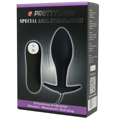 PRETTY LOVE - PLUG ANAL FORME DANCRE SILICONE 12 MODES DE VIBRATION NOIR PRETTY LOVE PARTY UP