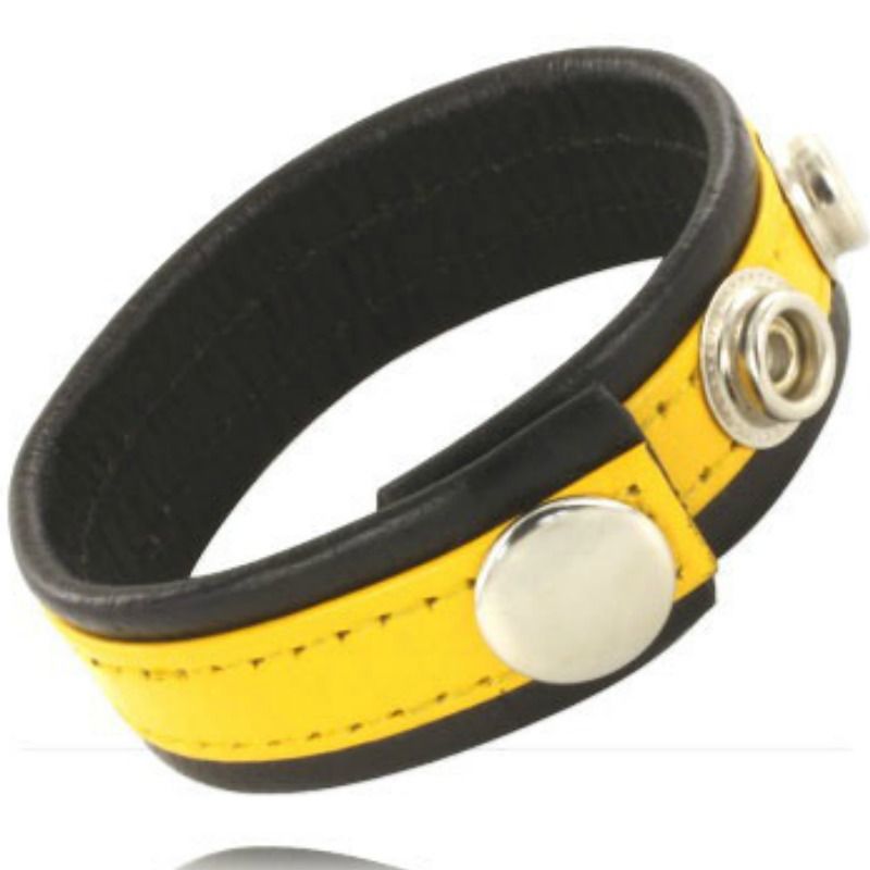 LEATHER BODY - SANGLE EN CUIR RÉGLABLE PÉNIS JAUNE-NOIR LEATHER BODY