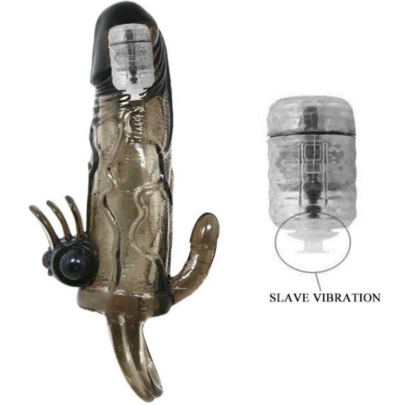 BAILE - COUVRE-PÉNIS BRAVE MAN AVEC STIMULATION CLITO ET ANAL DOUBLE BULLET NOIR 16.5 CM BAILE FOR HIM