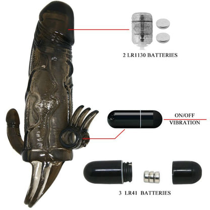 BAILE - COUVRE-PÉNIS BRAVE MAN AVEC STIMULATION CLITO ET ANAL DOUBLE BULLET NOIR 16.5 CM BAILE FOR HIM