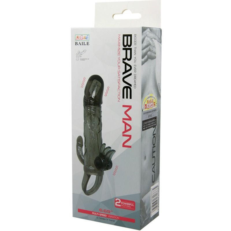 BAILE - COUVRE-PÉNIS BRAVE MAN AVEC STIMULATION CLITO ET ANAL DOUBLE BULLET NOIR 16.5 CM BAILE FOR HIM
