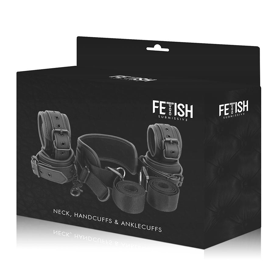 FETISH SUBMISSIVE - POSITION MAÎTRE AVEC 4 MENOTTES DOUBLÉES DE NOPRÈNE FETISH SUBMISSIVE BONDAGE
