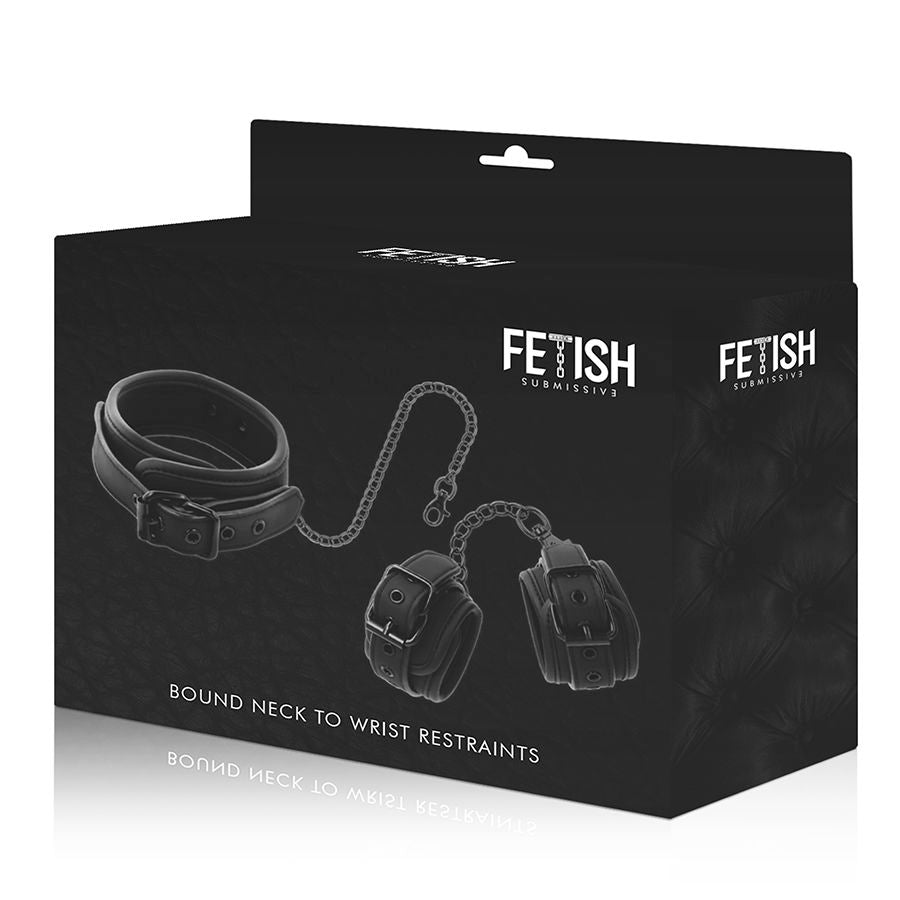FETISH SUBMISSIVE - COLLIER ET MENOTTES EN CUIR VÉGAN AVEC DOUBLURE EN NOPRÈNE FETISH SUBMISSIVE BONDAGE