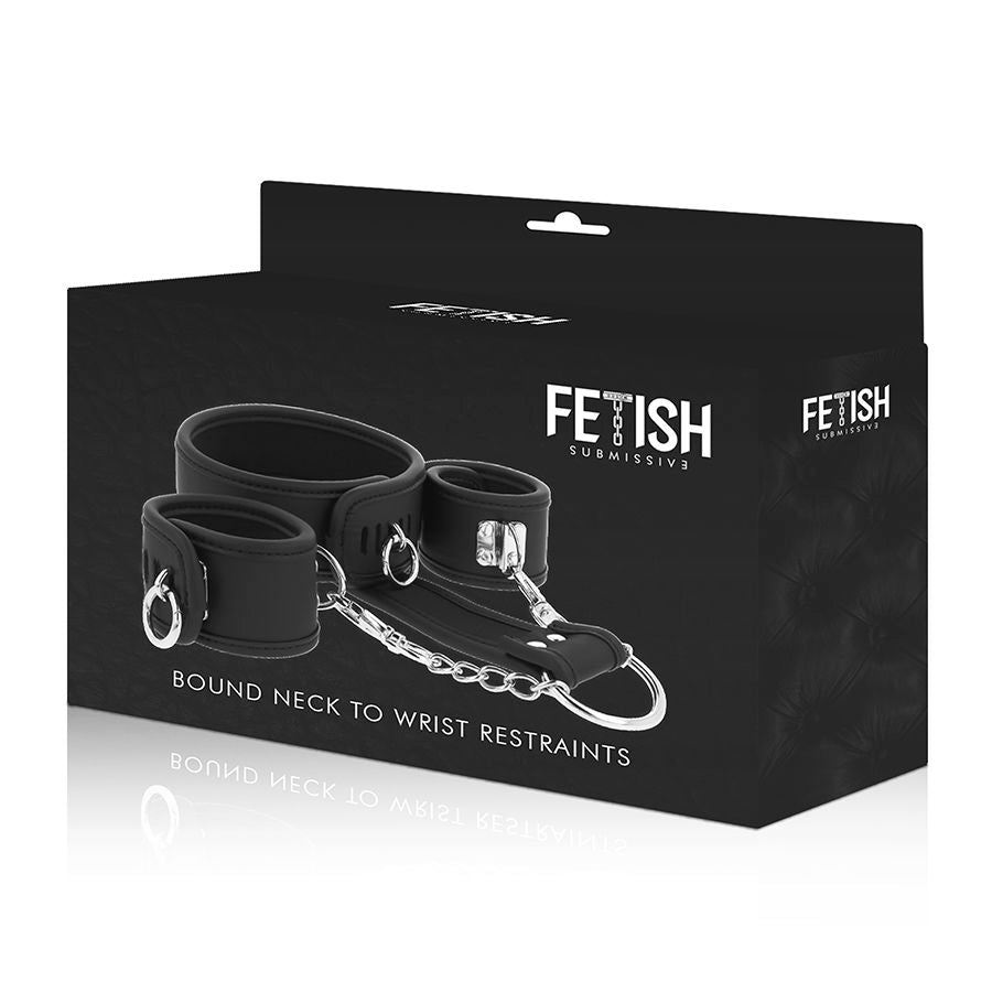 FETISH SUBMISSIVE - COLLIER ET MENOTTES EN CUIR VÉGAN AVEC DOUBLURE EN NOPRÈNE FETISH SUBMISSIVE BONDAGE