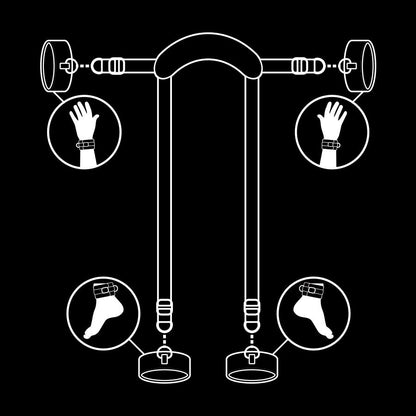FETISH SUBMISSIVE - POSITION MAÎTRE AVEC 4 MENOTTES DOUBLÉES DE NOPRÈNE FETISH SUBMISSIVE BONDAGE
