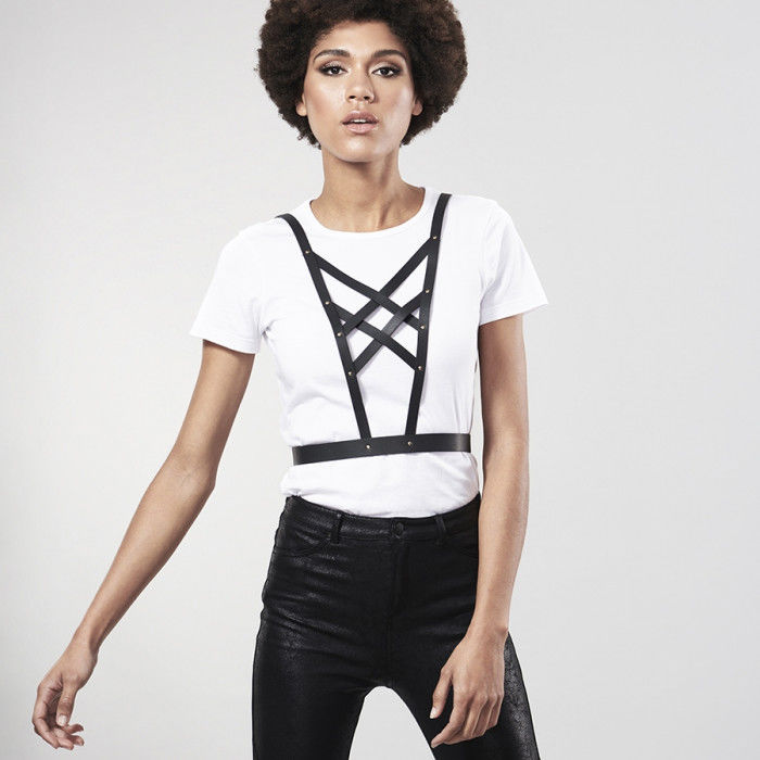 BIJOUX - INDISCRETS MAZE HARNAIS CROISÉ AVEC COLLIER NOIR BIJOUX MAZE
