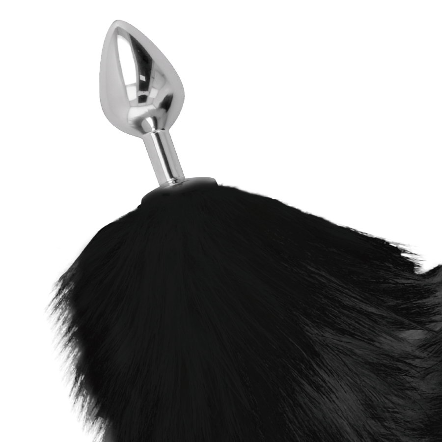 DARKNESS - PLUG ANAL ARGENT 8 CM AVEC QUEUE NOIRE DARKNESS ANAL