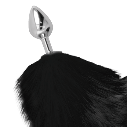 DARKNESS - PLUG ANAL ARGENT 8 CM AVEC QUEUE NOIRE DARKNESS ANAL