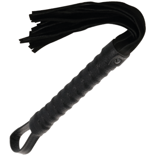 DARKNESS - FOUET DE BONDAGE NOIR AVEC MANCHE EN CUIR DARKNESS SENSATIONS