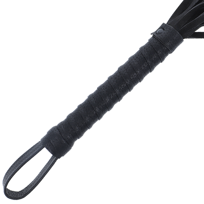 DARKNESS - FOUET DE BONDAGE NOIR AVEC MANCHE EN CUIR DARKNESS SENSATIONS