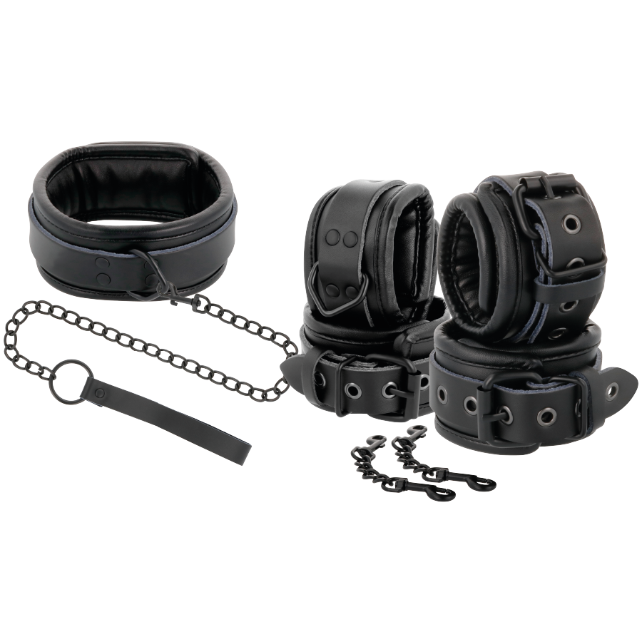 DARKNESS - MENOTTES ET COLLIER EN CUIR NOIR DARKNESS