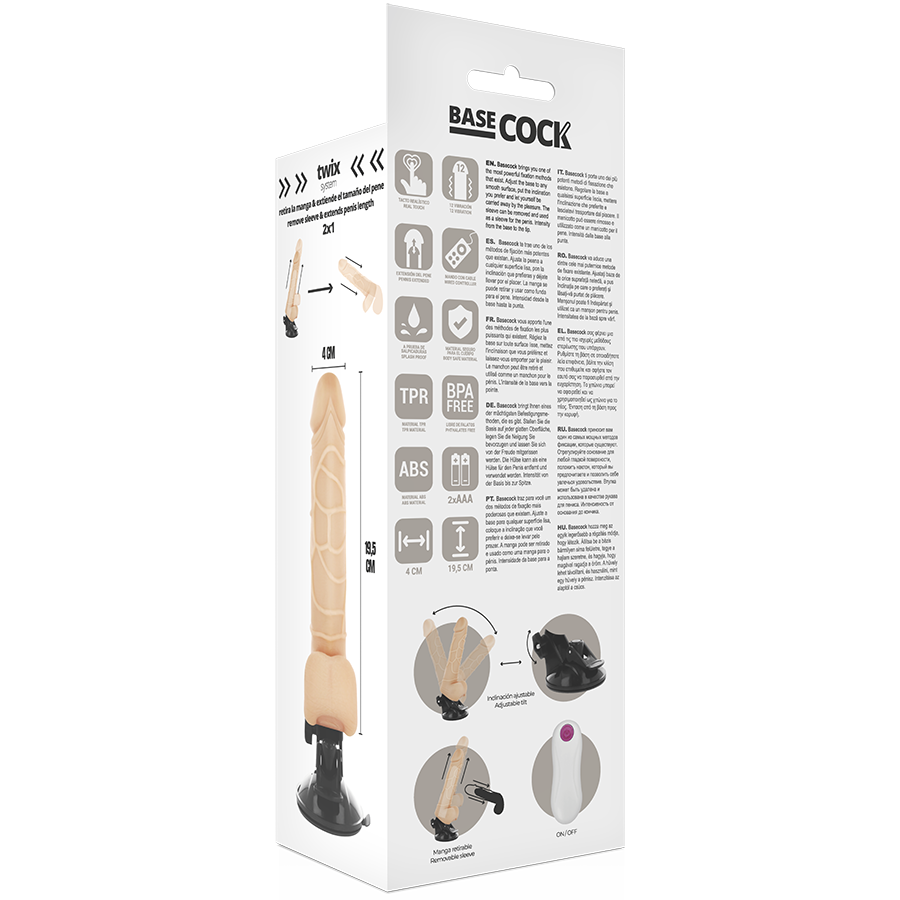 BASECOCK - VIBRATEUR RÉALISTE TÉLÉCOMMANDE NATUREL AVEC TESTICULES19.5 CM -O- 4 CM BASECOCK