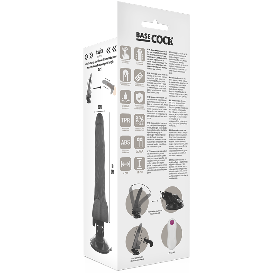 BASECOCK - VIBRATEUR RÉALISTE TÉLÉCOMMANDE NOIR 19 CM -O- 4 CM BASECOCK