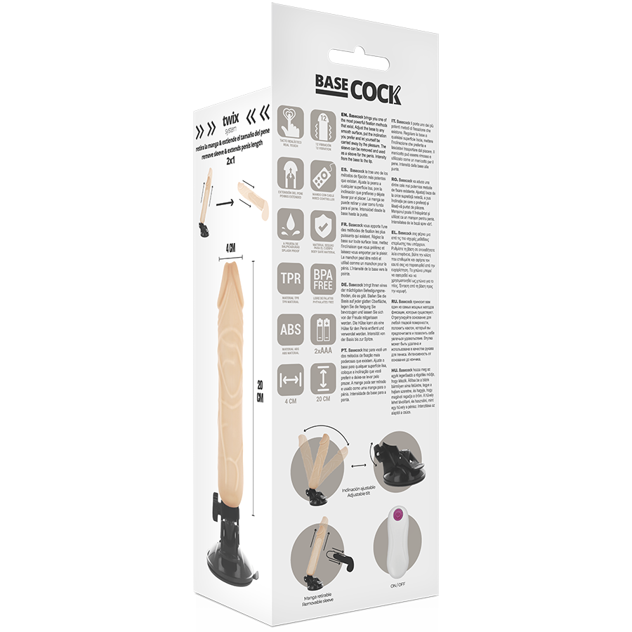 BASECOCK - VIBRATEUR RÉALISTE TÉLÉCOMMANDE NATUREL 20 CM -O- 4 CM BASECOCK
