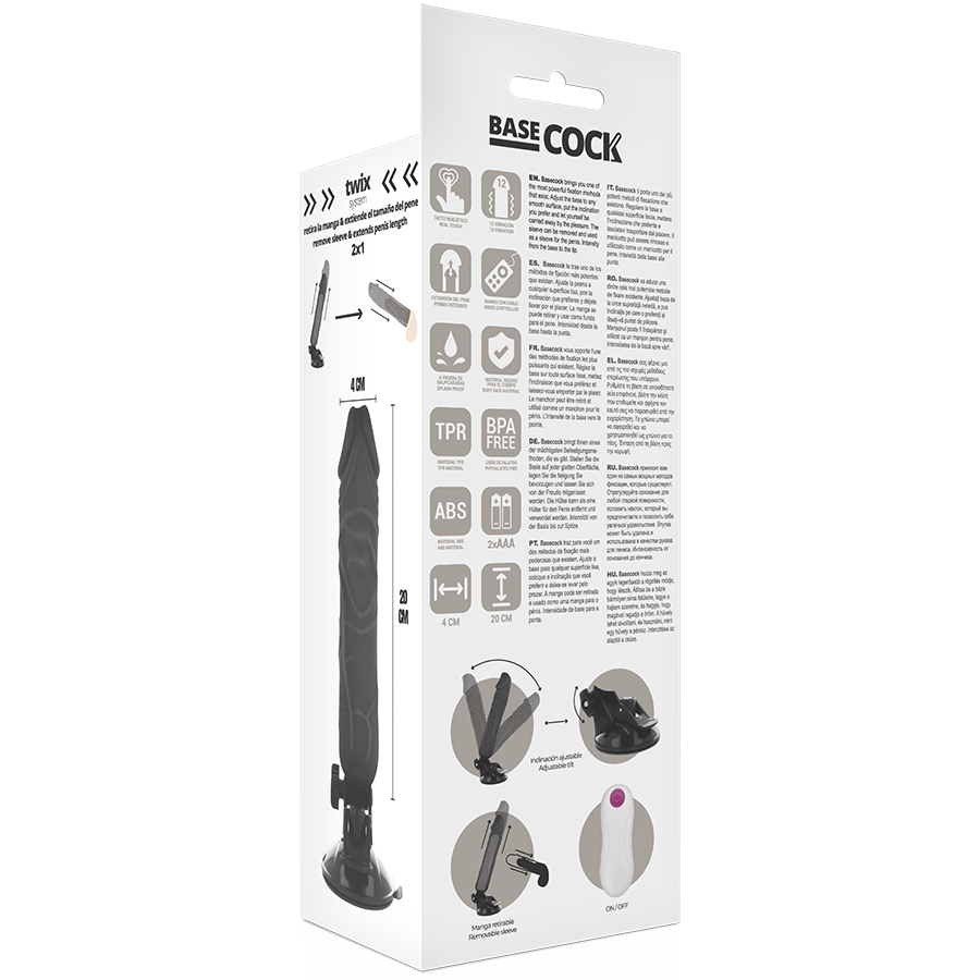 BASECOCK - VIBRATEUR RÉALISTE TÉLÉCOMMANDE NOIR 20 CM -O- 4 CM BASECOCK