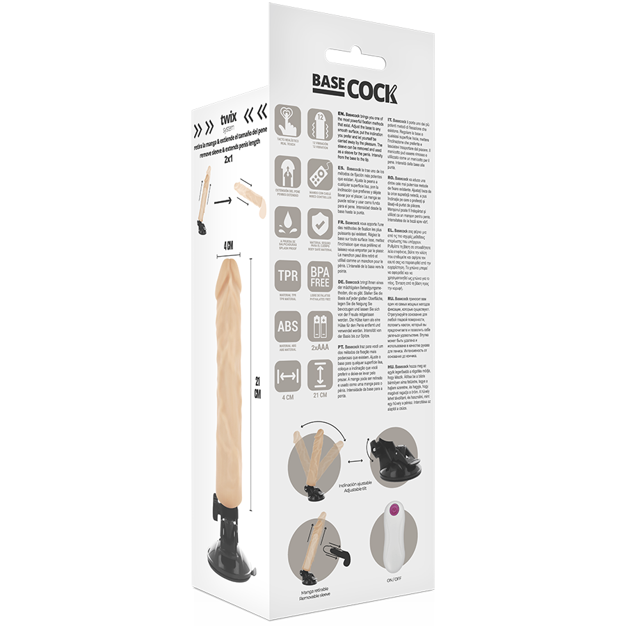 BASECOCK - VIBRATEUR RÉALISTE TÉLÉCOMMANDE NATUREL 21 CM -O- 4 CM BASECOCK